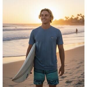 VISSLA UVA UVB Performance Blue Short Sleeve Stretch Tshirt Mens Sz L Surfer